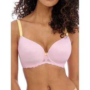Freya Offbeat Moulded Molded Cup Bra Size 36DD Underwire Back Closure Pink/Yello